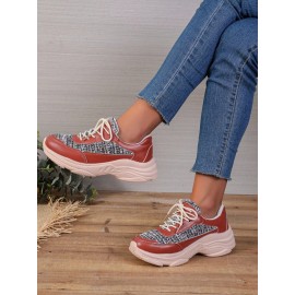 Casual Color Block Wearable Lace-Up Low Heel Chunky Trainers Split Joint