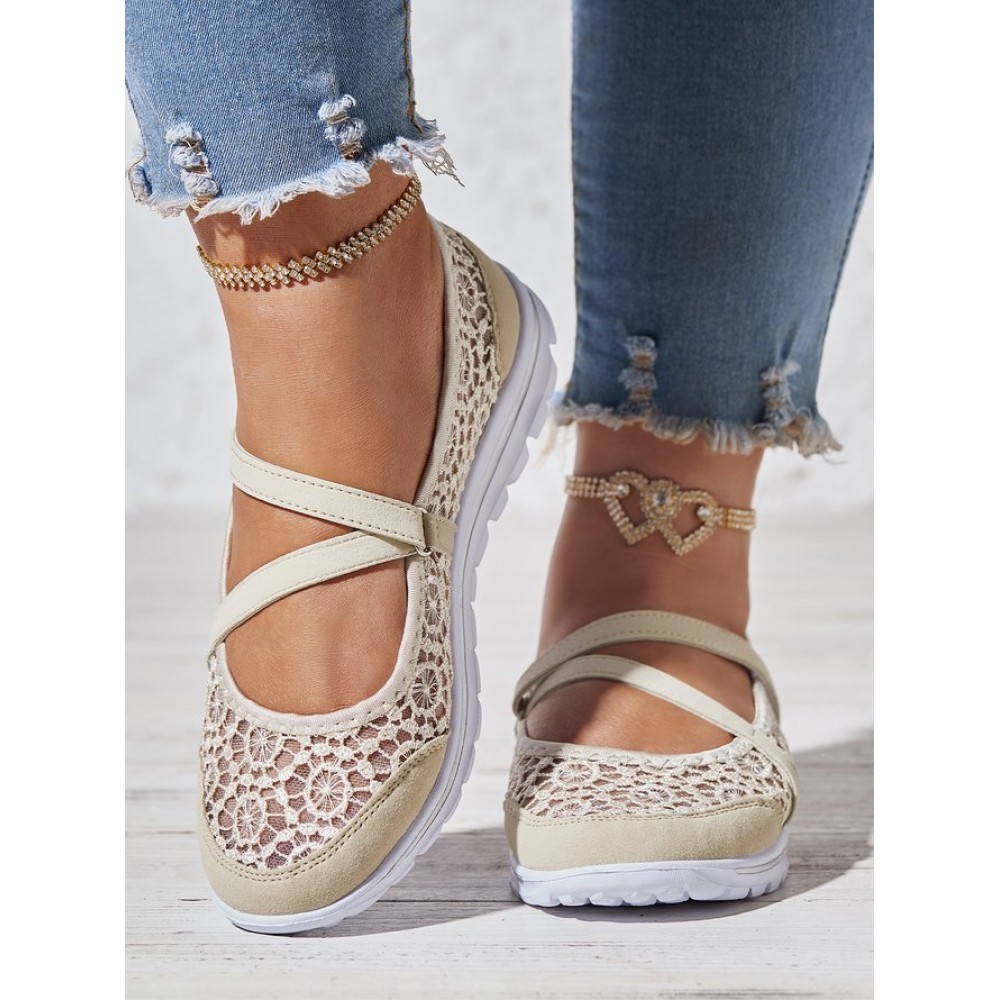 Breathable Hollow out Lace Panched Casual Slip-on Sneakers