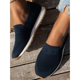 Sports Plain Breathable Slip On Flat Heel Fly Woven Shoes