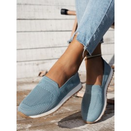 Sports Plain Breathable Slip On Flat Heel Fly Woven Shoes