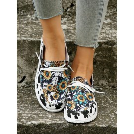 Western Cow Sunflower Canvas Boat Flats