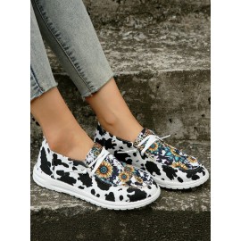 Western Cow Sunflower Canvas Boat Flats