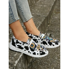 Western Cow Sunflower Canvas Boat Flats