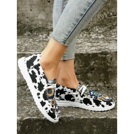 Western Cow Sunflower Canvas Boat Flats