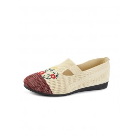 Casual Floral Breathable Slip On Flat Heel Deep Mouth Shoes Embroidery
