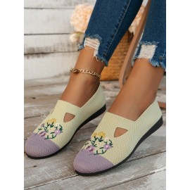 Casual Floral Breathable Slip On Flat Heel Deep Mouth Shoes Embroidery