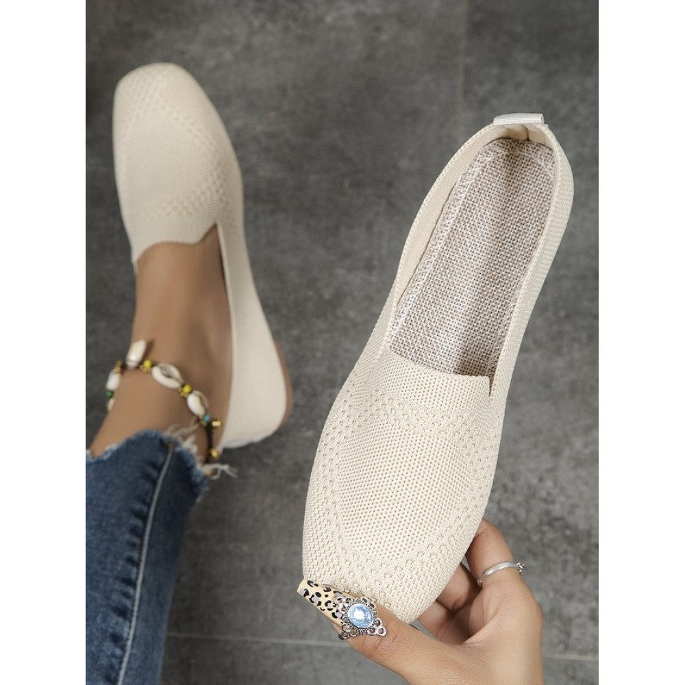 Casual Breathable Mesh Fabric Square Toe Slip On Shoes