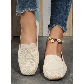 Casual Breathable Mesh Fabric Square Toe Slip On Shoes