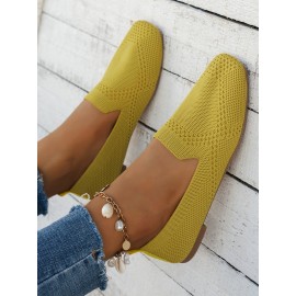 Casual Breathable Mesh Fabric Square Toe Slip On Shoes