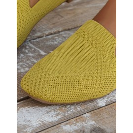 Casual Breathable Mesh Fabric Square Toe Slip On Shoes