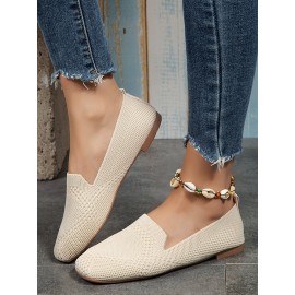 Casual Breathable Mesh Fabric Square Toe Slip On Shoes