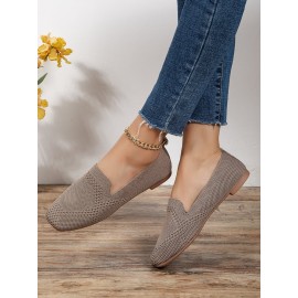 Casual Breathable Mesh Fabric Square Toe Slip On Shoes