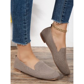 Casual Breathable Mesh Fabric Square Toe Slip On Shoes