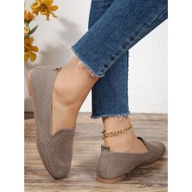 Casual Breathable Mesh Fabric Square Toe Slip On Shoes