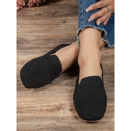 Casual Breathable Mesh Fabric Square Toe Slip On Shoes