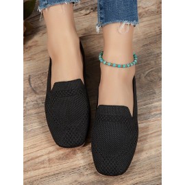 Casual Breathable Mesh Fabric Square Toe Slip On Shoes