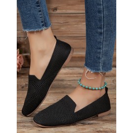 Casual Breathable Mesh Fabric Square Toe Slip On Shoes