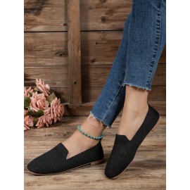 Casual Breathable Mesh Fabric Square Toe Slip On Shoes