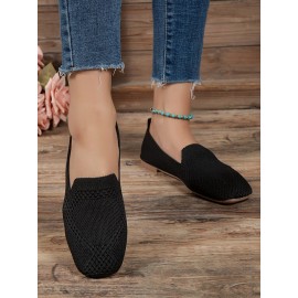 Casual Breathable Mesh Fabric Square Toe Slip On Shoes