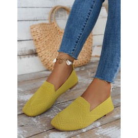 Casual Breathable Mesh Fabric Square Toe Slip On Shoes