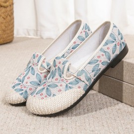 Casual Floral Slip On Flat Heel Shallow Shoes