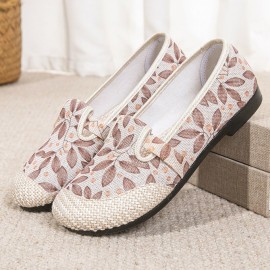 Casual Floral Slip On Flat Heel Shallow Shoes