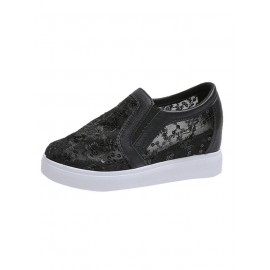 Sequins Floral Embroidered Lace Paneled Slip-On Wedge Shoes