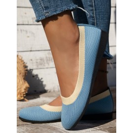 Casual Color Block Breathable Slip On Flat Heel Shallow Shoes