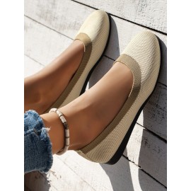 Casual Color Block Breathable Slip On Flat Heel Shallow Shoes