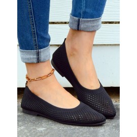 Casual Plain Breathable Slip On Flat Heel Shallow Shoes Hollow Out