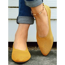 Casual Plain Breathable Slip On Flat Heel Shallow Shoes Hollow Out
