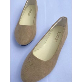 Plain All Season Simple Daily Velvet Flat Heel Round Toe Pu Slip On Shallow Shoes for Women