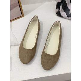 Plain All Season Simple Daily Velvet Flat Heel Round Toe Pu Slip On Shallow Shoes for Women