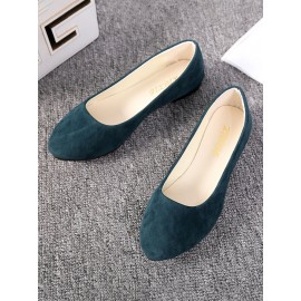 Plain All Season Simple Daily Velvet Flat Heel Round Toe Pu Slip On Shallow Shoes for Women