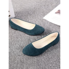 Plain All Season Simple Daily Velvet Flat Heel Round Toe Pu Slip On Shallow Shoes for Women