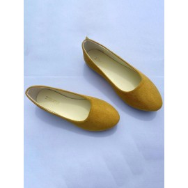 Plain All Season Simple Daily Velvet Flat Heel Round Toe Pu Slip On Shallow Shoes for Women