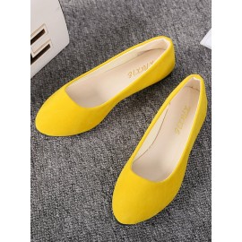 Plain All Season Simple Daily Velvet Flat Heel Round Toe Pu Slip On Shallow Shoes for Women