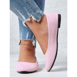 Plain All Season Simple Daily Velvet Flat Heel Round Toe Pu Slip On Shallow Shoes for Women