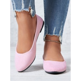 Plain All Season Simple Daily Velvet Flat Heel Round Toe Pu Slip On Shallow Shoes for Women