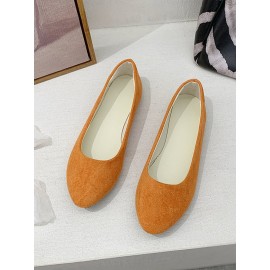 Plain All Season Simple Daily Velvet Flat Heel Round Toe Pu Slip On Shallow Shoes for Women