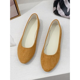 Plain All Season Simple Daily Velvet Flat Heel Round Toe Pu Slip On Shallow Shoes for Women