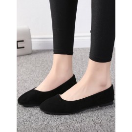 Plain All Season Simple Daily Velvet Flat Heel Round Toe Pu Slip On Shallow Shoes for Women