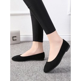 Plain All Season Simple Daily Velvet Flat Heel Round Toe Pu Slip On Shallow Shoes for Women