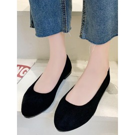 Plain All Season Simple Daily Velvet Flat Heel Round Toe Pu Slip On Shallow Shoes for Women