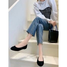 Plain All Season Simple Daily Velvet Flat Heel Round Toe Pu Slip On Shallow Shoes for Women