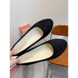 Plain All Season Simple Daily Velvet Flat Heel Round Toe Pu Slip On Shallow Shoes for Women