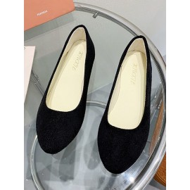 Plain All Season Simple Daily Velvet Flat Heel Round Toe Pu Slip On Shallow Shoes for Women