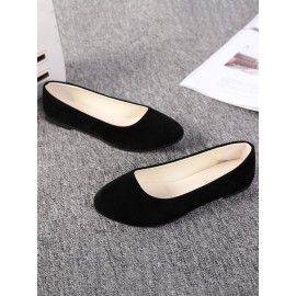 Plain All Season Simple Daily Velvet Flat Heel Round Toe Pu Slip On Shallow Shoes for Women