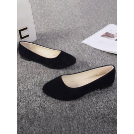 Plain All Season Simple Daily Velvet Flat Heel Round Toe Pu Slip On Shallow Shoes for Women