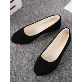 Plain All Season Simple Daily Velvet Flat Heel Round Toe Pu Slip On Shallow Shoes for Women